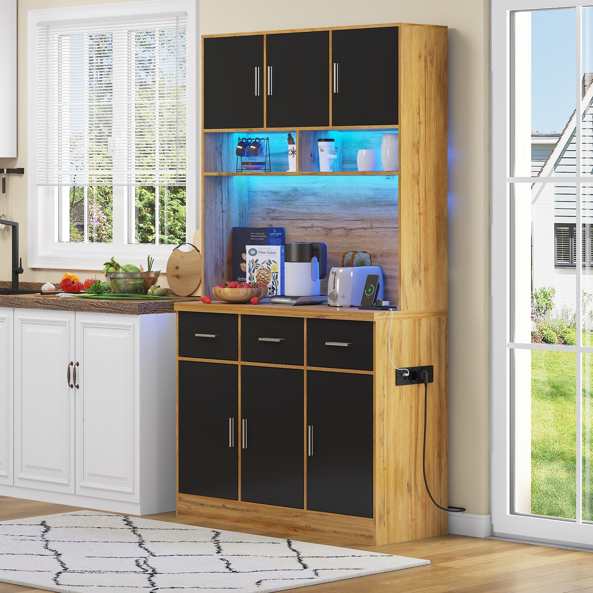 Multifunctional Buffet 100x40x180cm with LED, App Control, Drawers & Power Outlets
