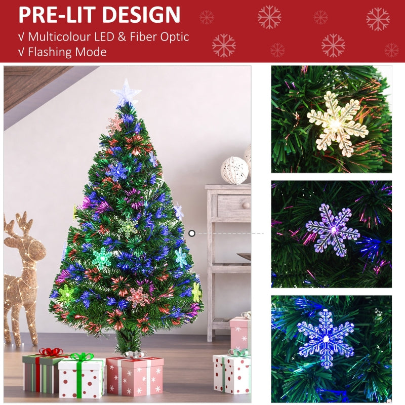 4FT Artificial Christmas Tree with Fibre Optic LED Snowflakes, Green