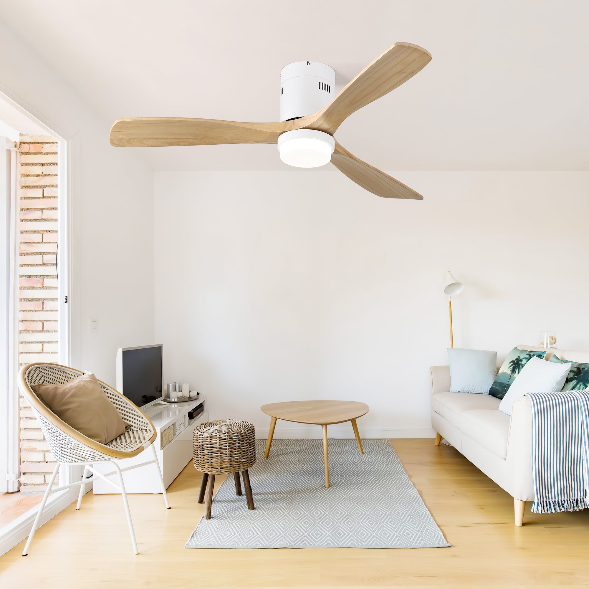 52-inch Ceiling Fan with Remote, 6 Speed, 18W LED Light, Solid Wood