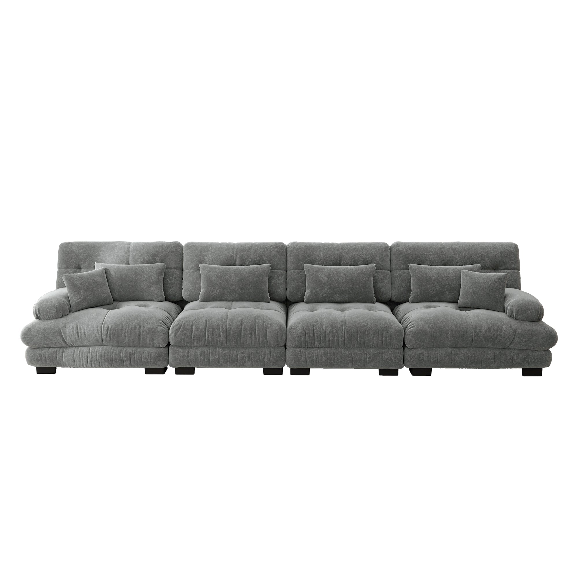 Modular Corner Sofa, 4-Seater Deep Seat Sleeper, Chenille Grey