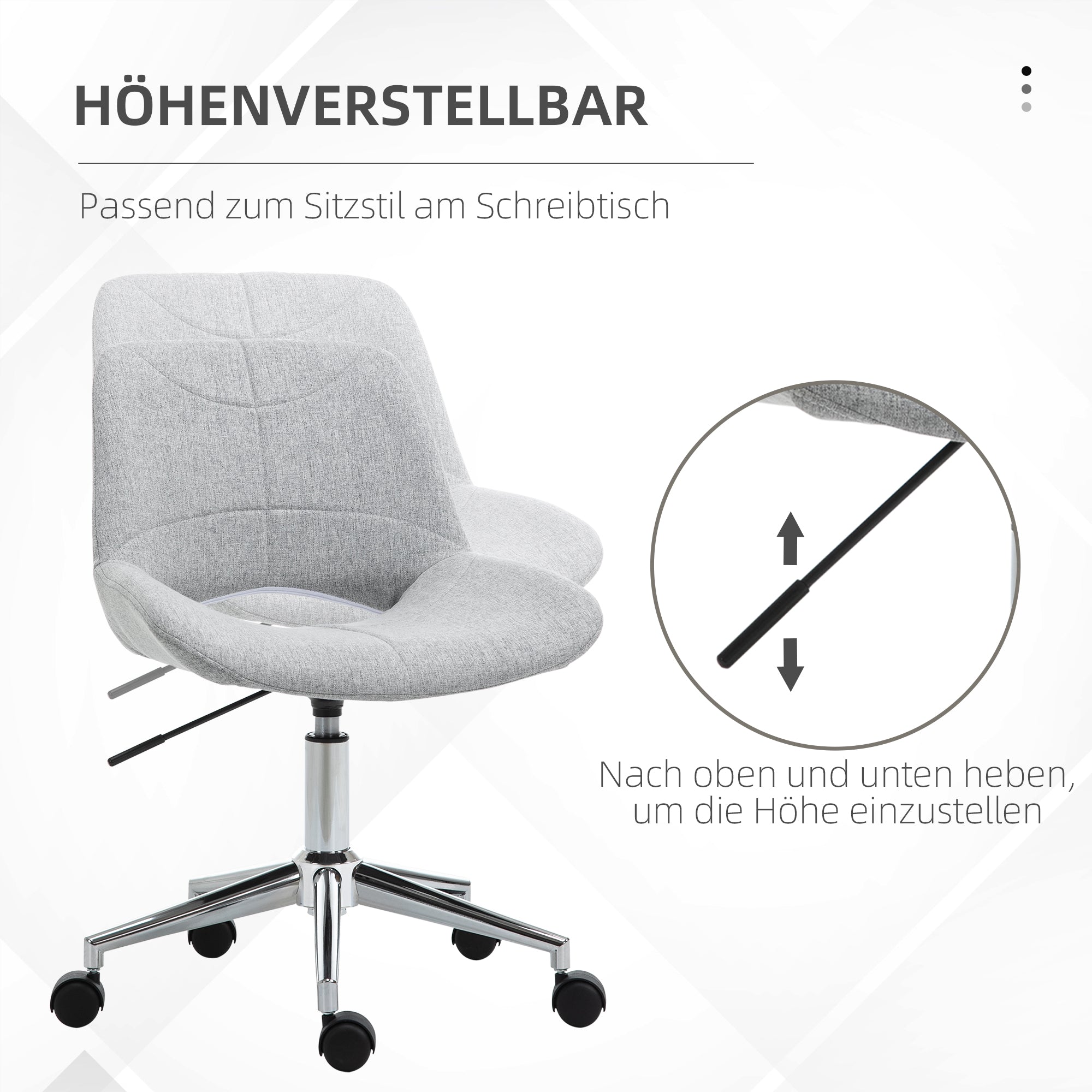 Office Chair, Armrest-Free Swivel, 110 kg, Light Grey