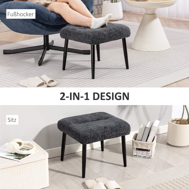 Ottoman Soft Cushion Steel Legs Chenille - Dark Grey