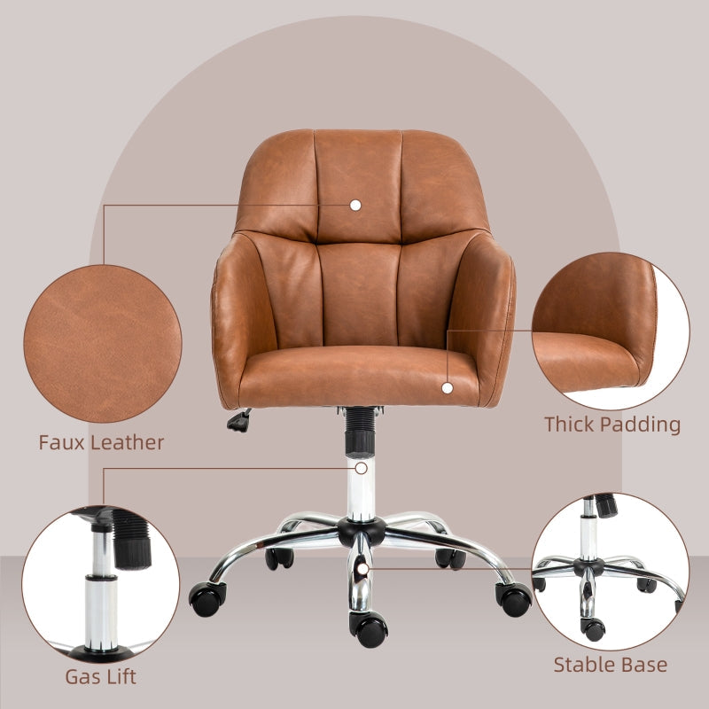 Faux Leather Tub Office Chair with Wheels, Brown