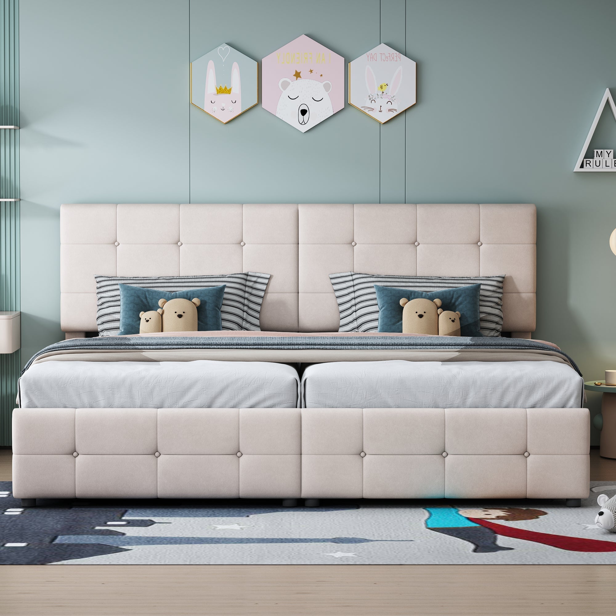 Upholstered Bed 180x200cm, Hydraulic Storage High Box Multifunctional, Beige Velvet