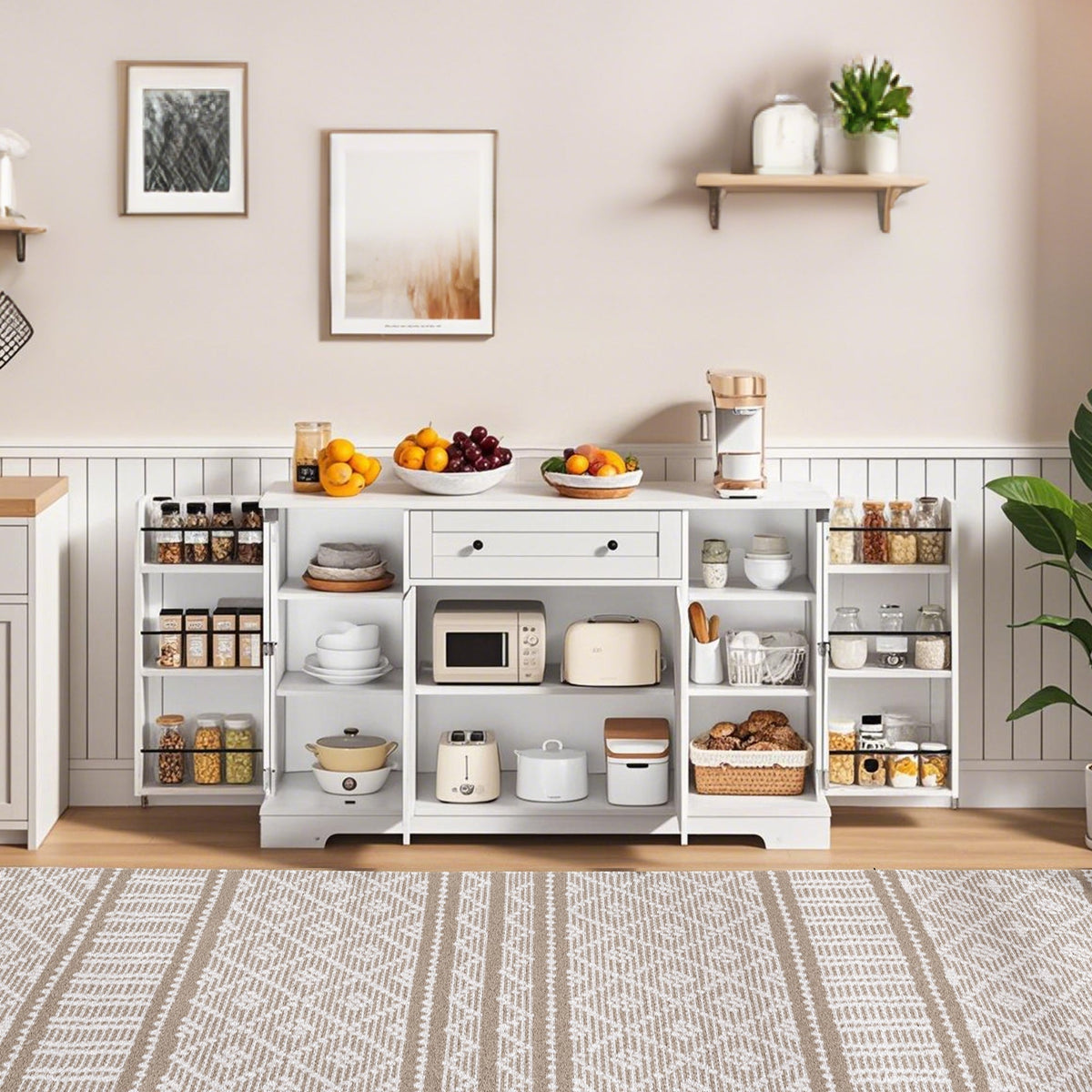 Multifunctional Buffet 138cm Sideboard Drawer Adjustable Shelves