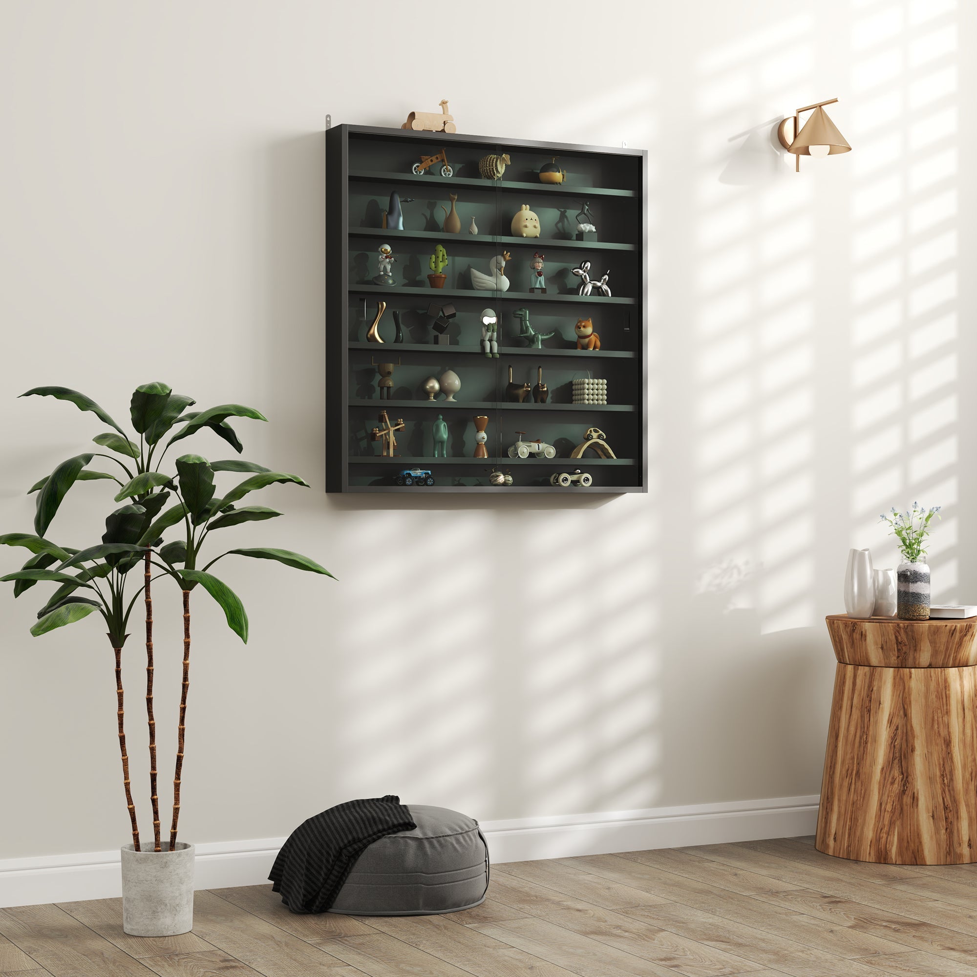 Six Shelf Display Cabinet with Glass Doors, Black