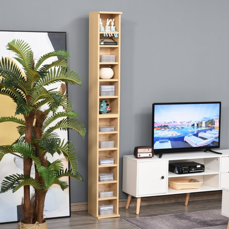 CD Media Display Shelf Unit Set of 2, 204 Capacity Adjustable Shelves, Natural Wood Colour