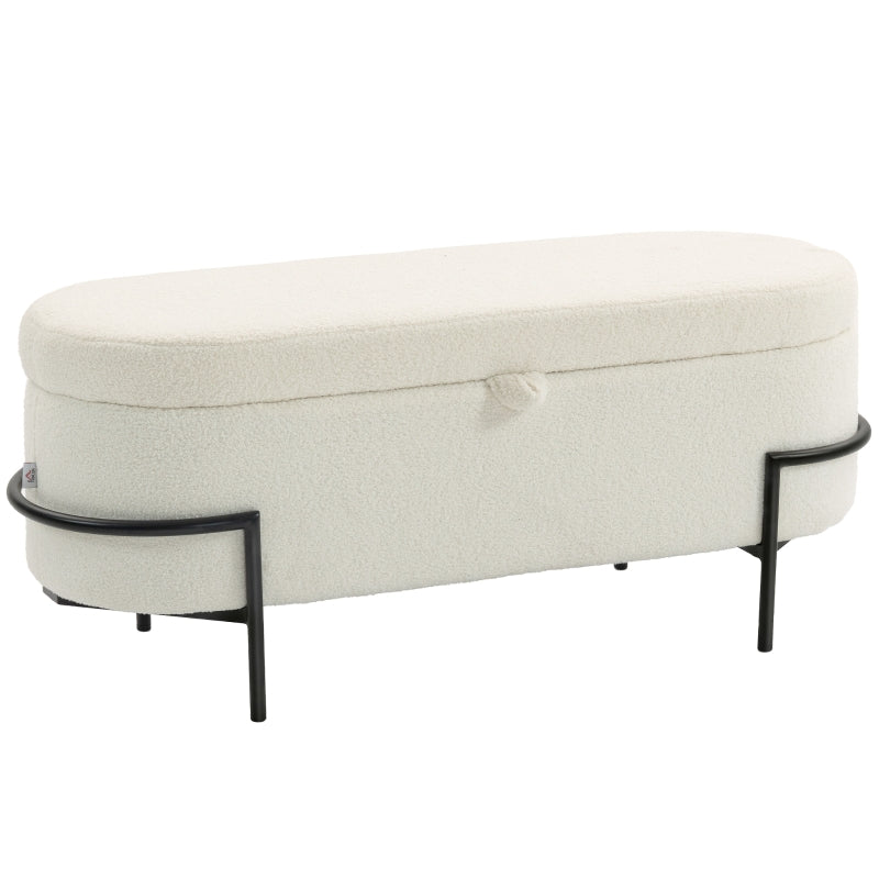 Storage Stool Ottoman with Storage Fleece Cover Steel Legs - Cream White