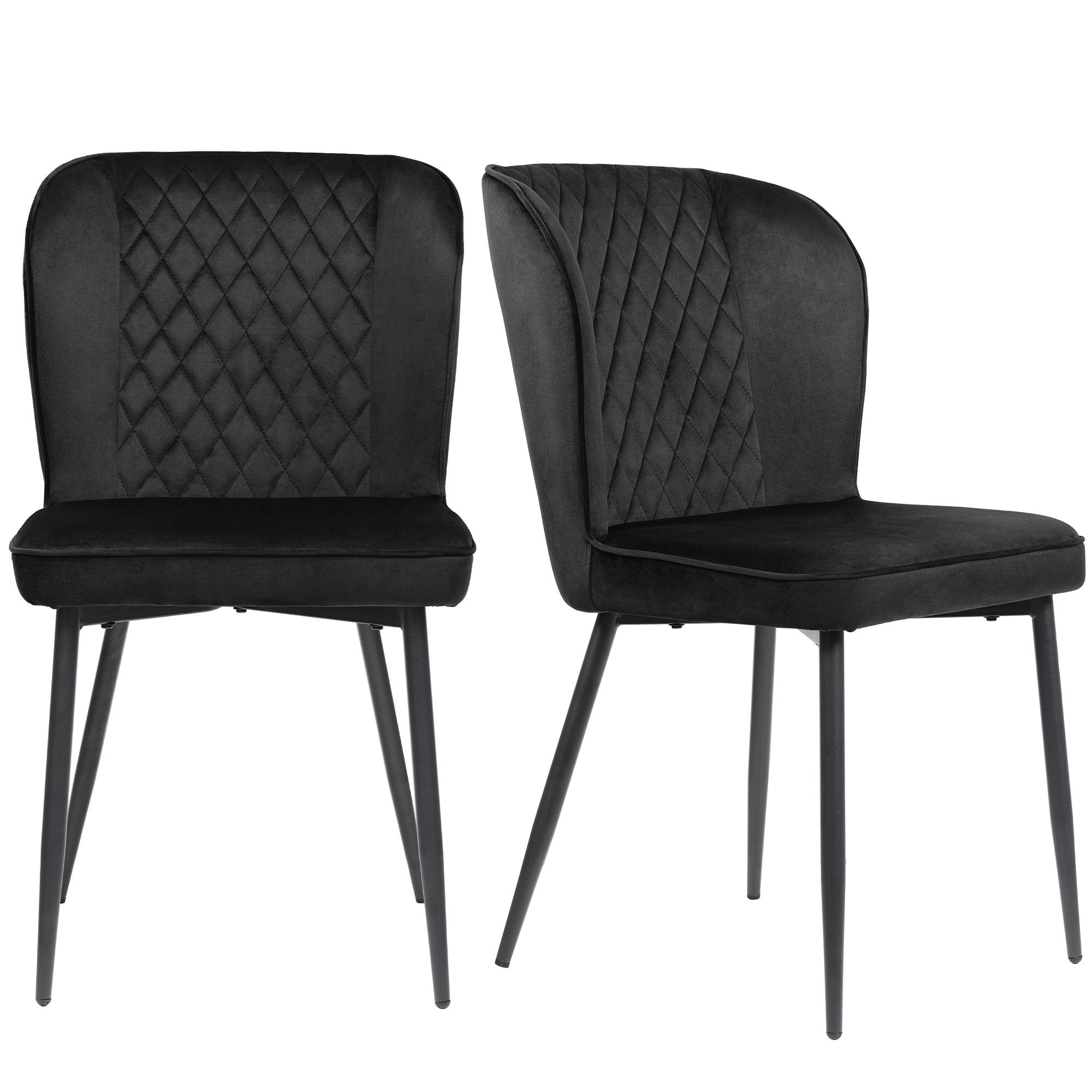 Velvet Dining Chair (2 pcs), Modern Vanity Chair with Metal Legs, Black