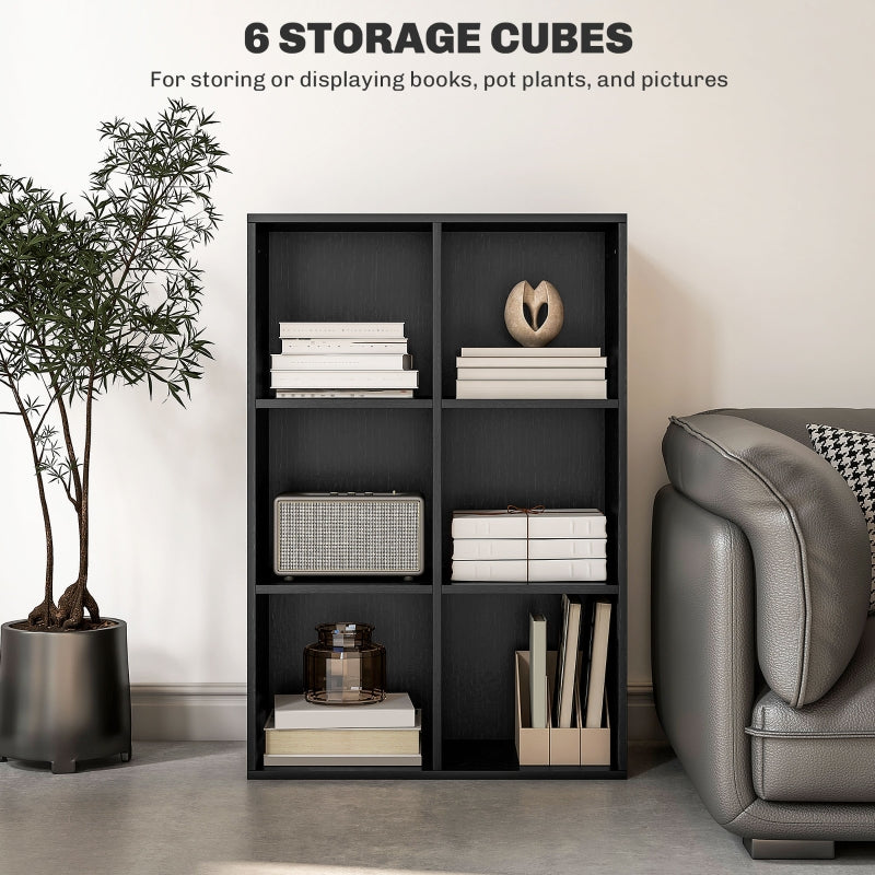Six-Cube Bookcase 3-Tier Storage Unit Black Wood Effect