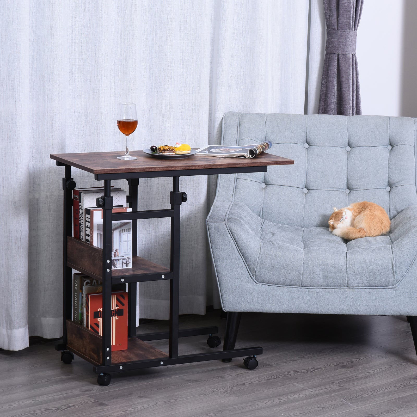 Beistelltisch, höhenverstellbarer Couchtisch 80x40x72-82 cm 2 Ablagen schwarzes Metall