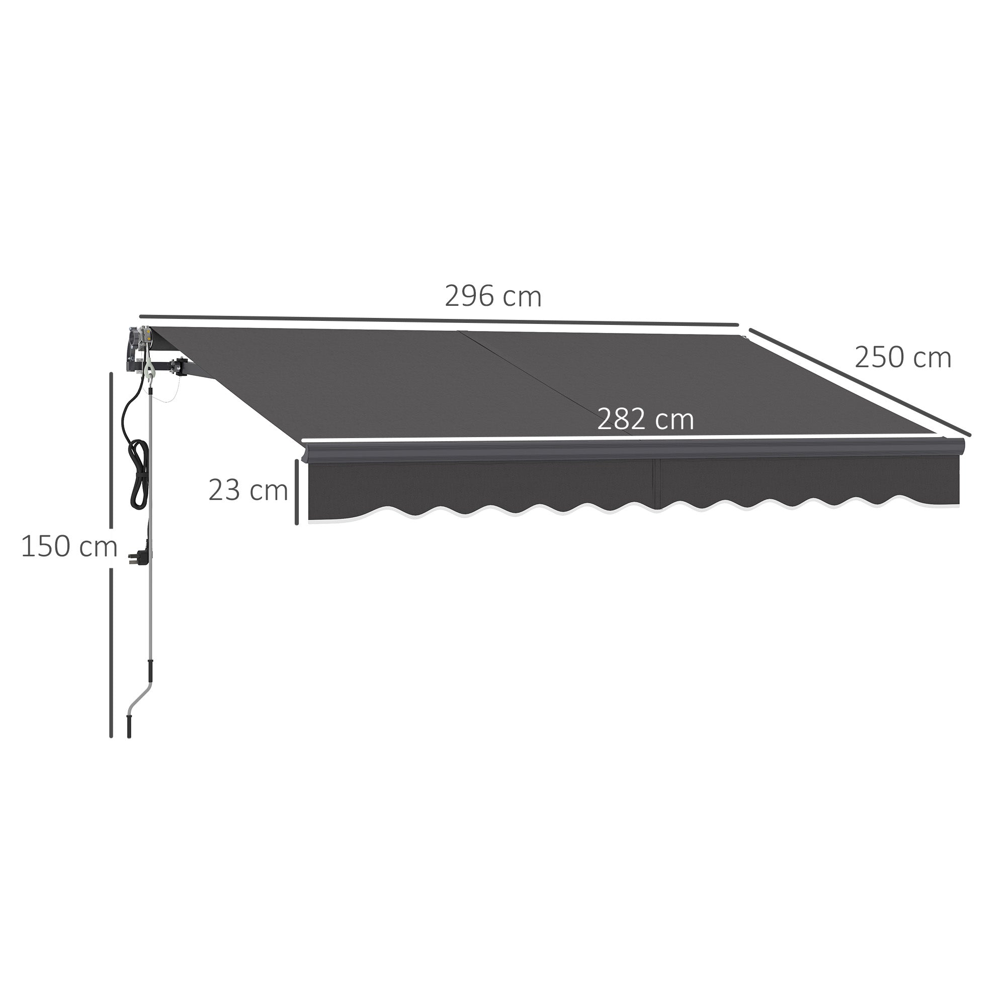 Clamp Awning, Hand Crank, Height Adjustable, UV 30+, Dark Grey