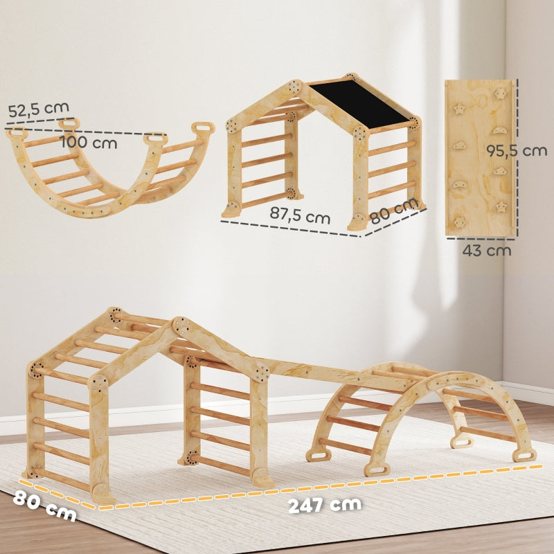 Indoor Climbing Frame 9-in-1 Ramp Slide Chalkboard - Wood