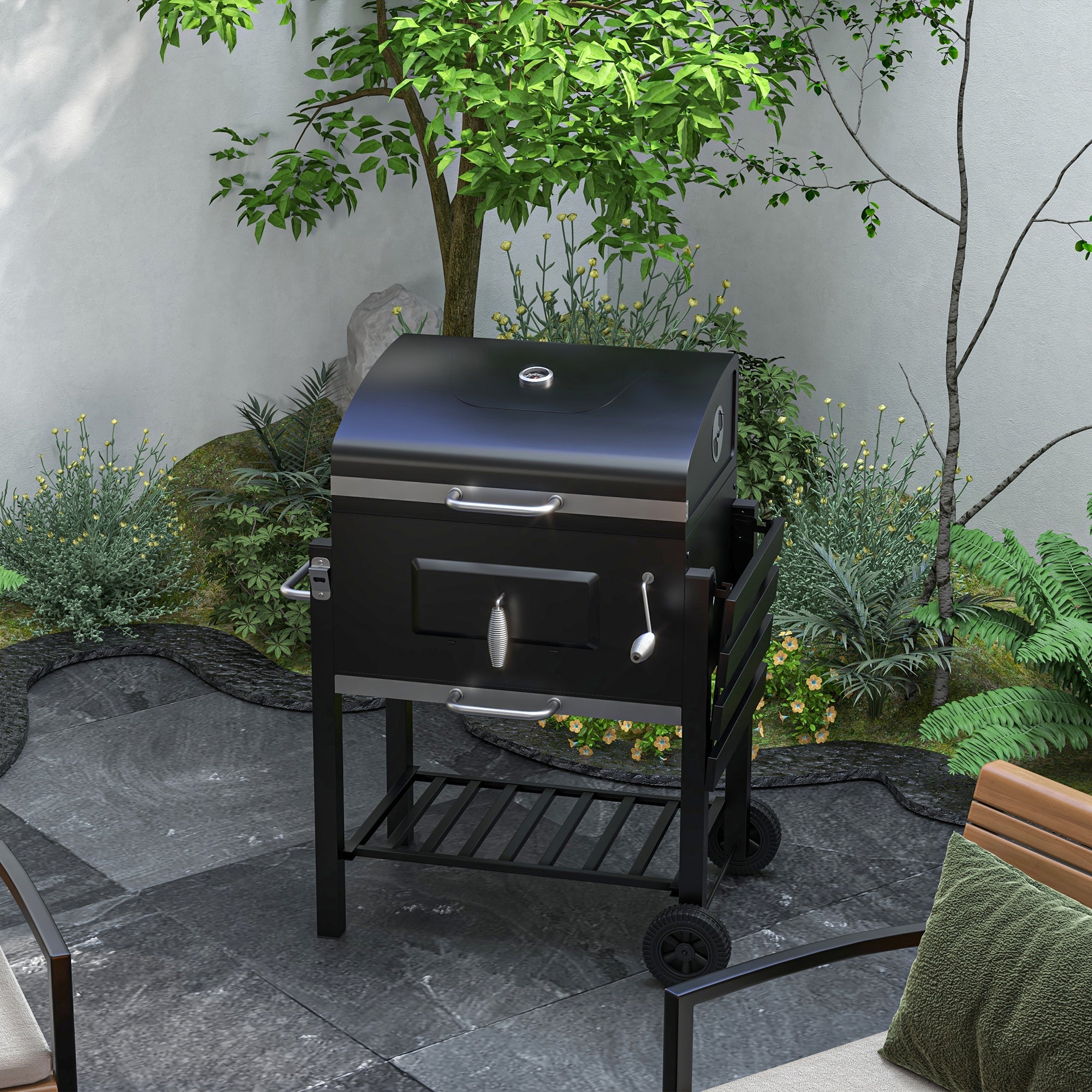 Charcoal Grill Height-Adjustable Coal Pan Black