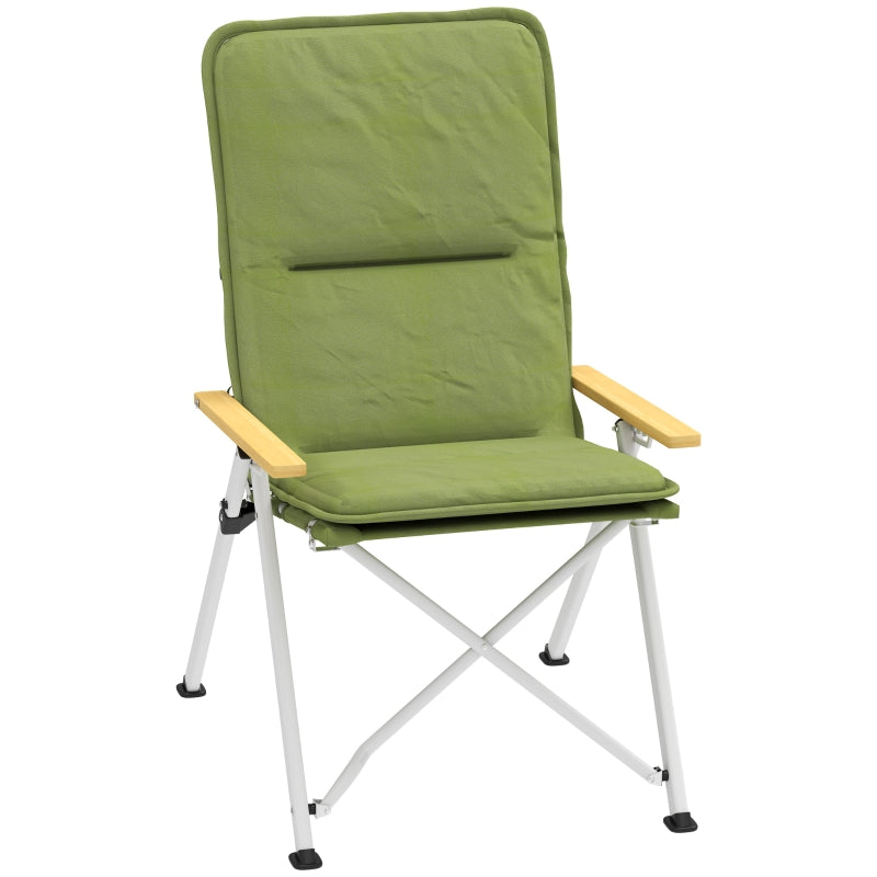 Portable Camping Chair, High Back Folding Recliner with Padded Seat and Carry Bag, Green