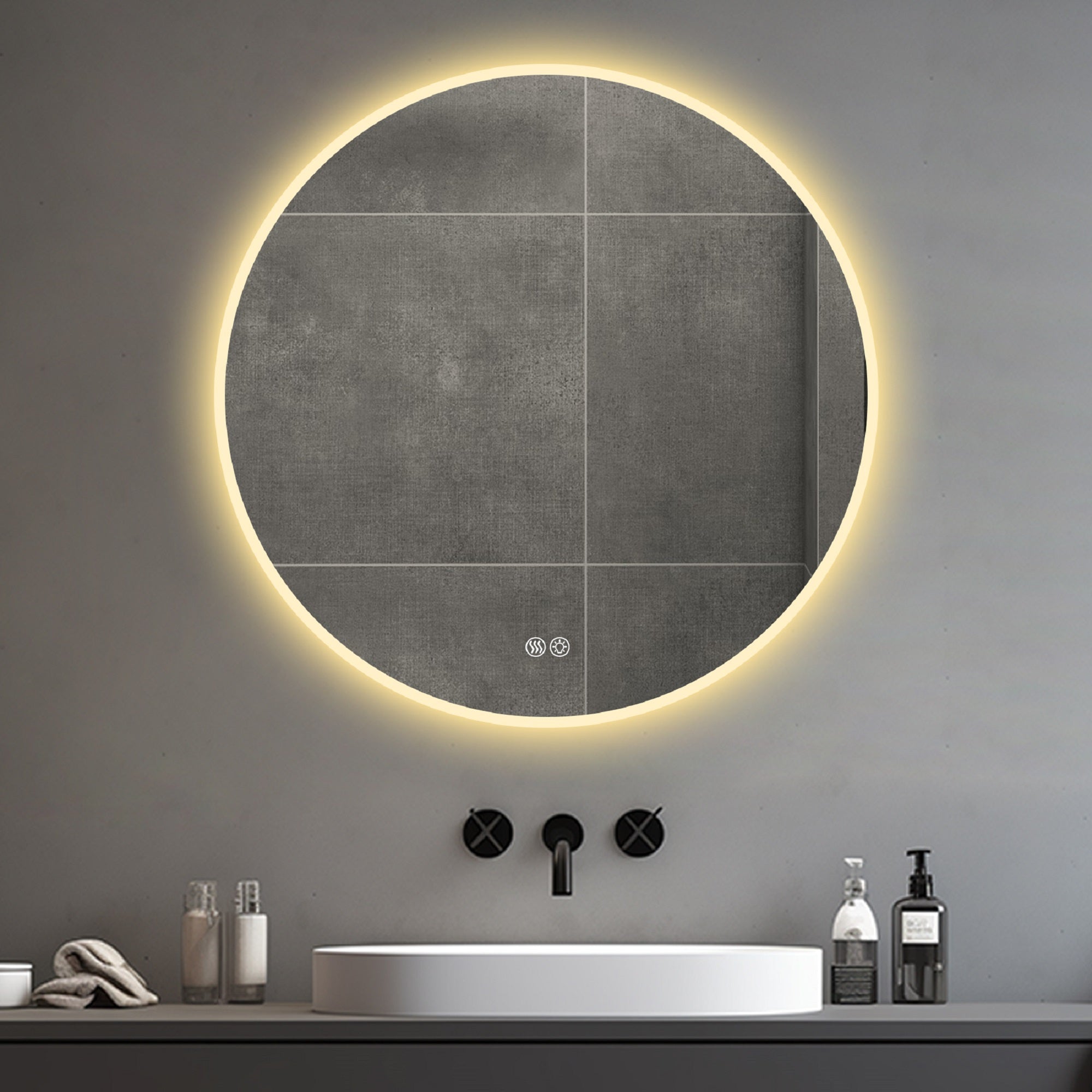70cm LED Round Bathroom Mirror, Anti-Fog Dimmable Light 3 Color Temperature, Smart Mirror