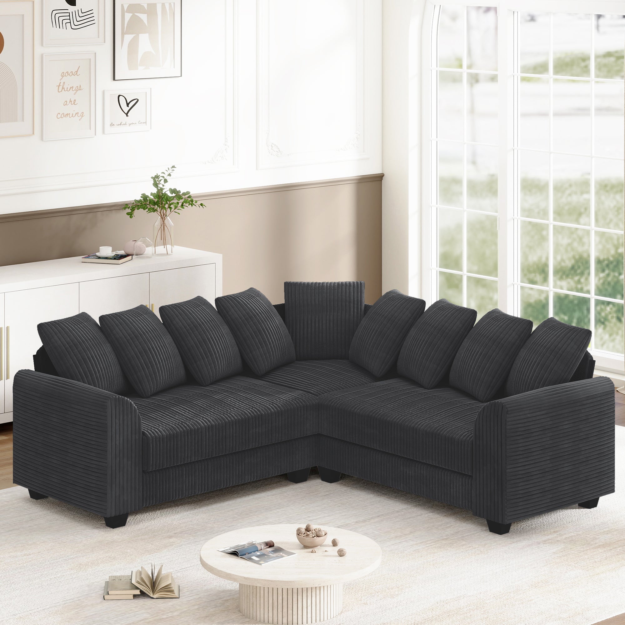 Modular L-Shaped Combination Sofa Repositionable Cushions