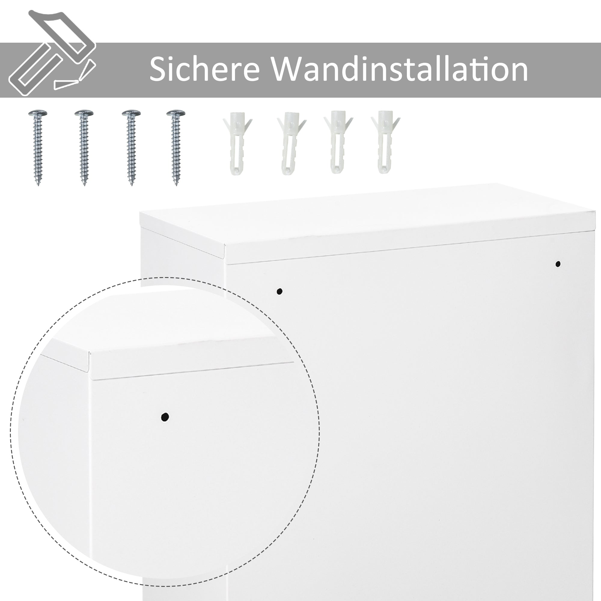 Kleankin first aid cabinet, medicine cabinet with 3 compartments, lockable, white steel