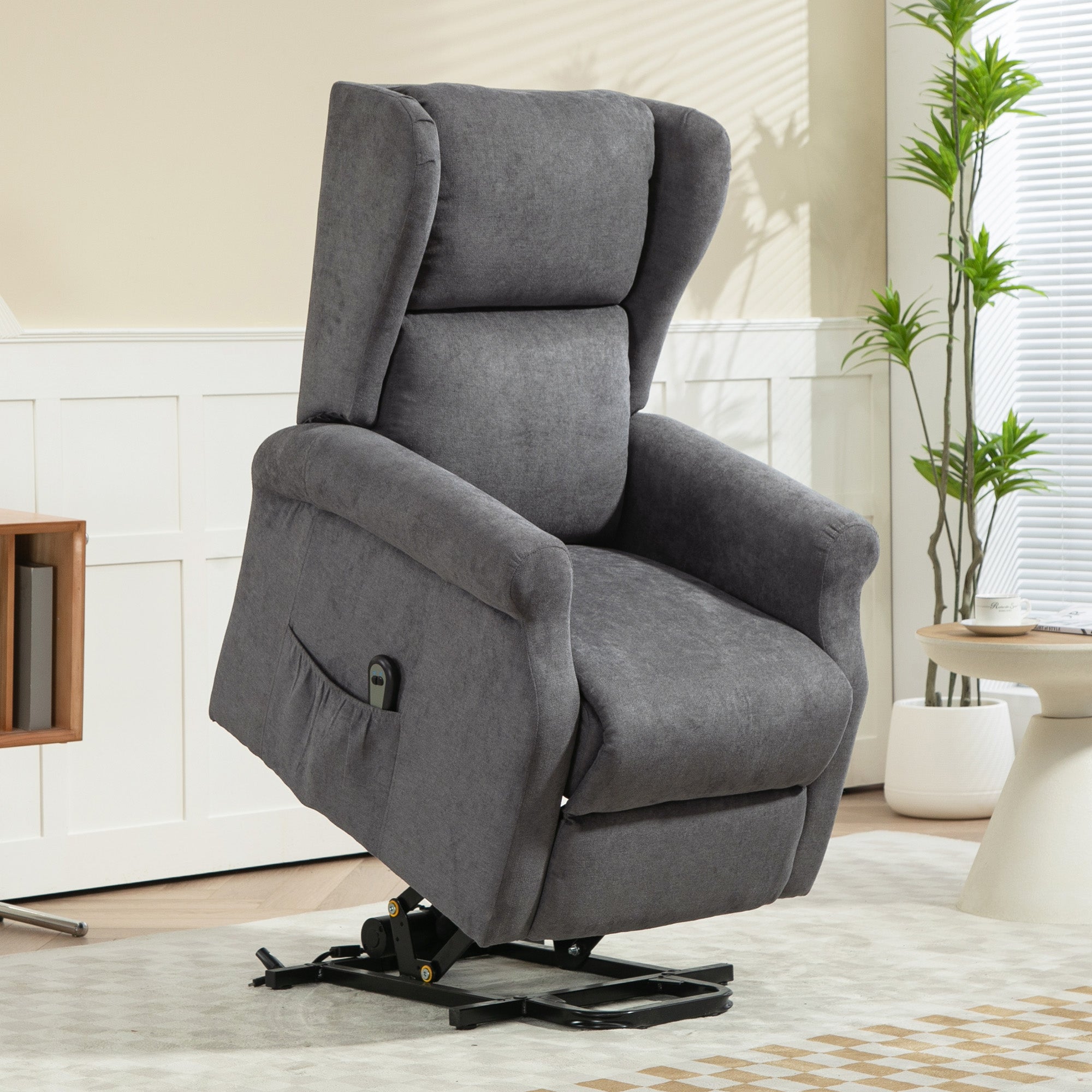 Electric Recliner, Lift Function Side Pocket Remote Control, Linen-Look Upholstery