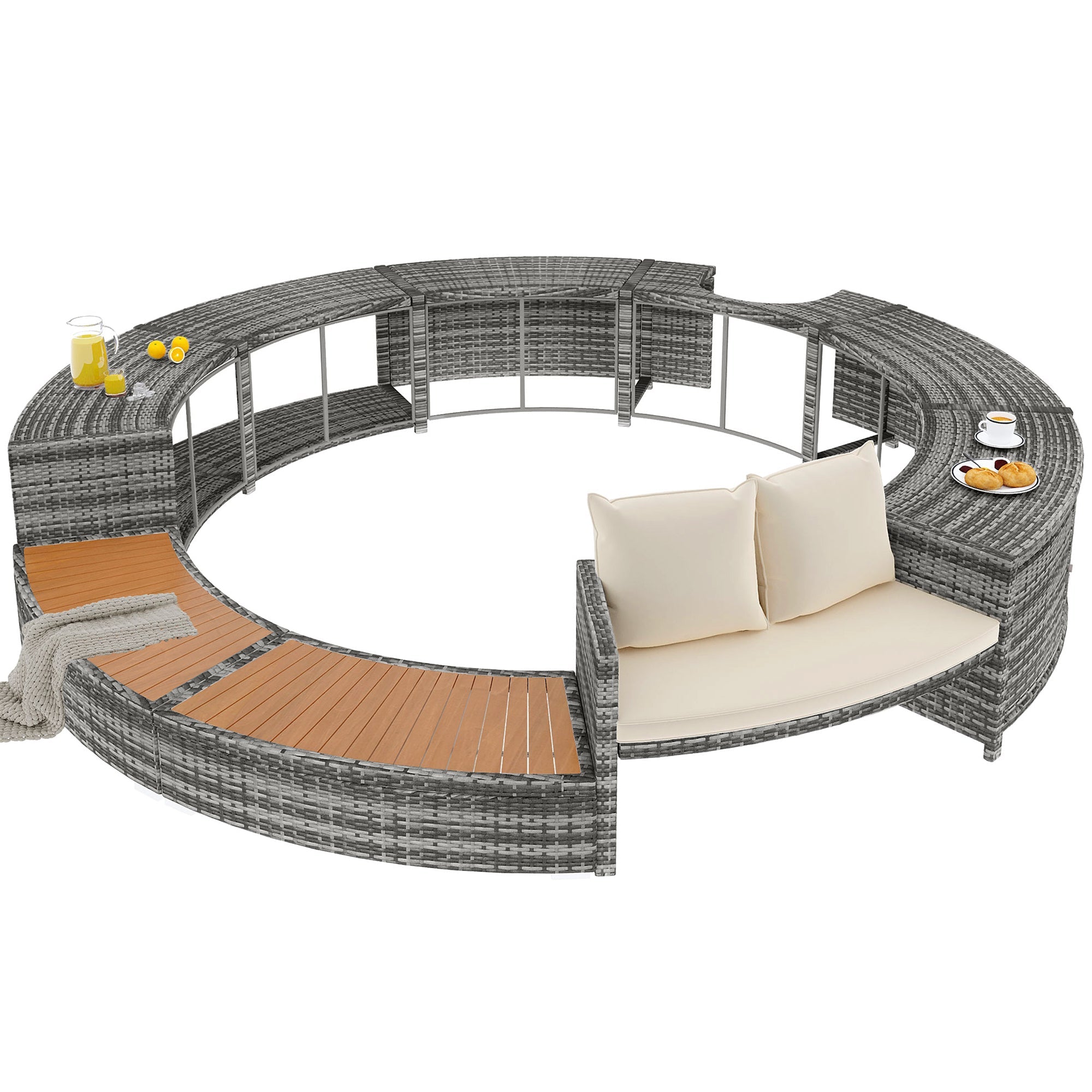Garden Lounge Set Round Sofa Adjustable Feet Cushions