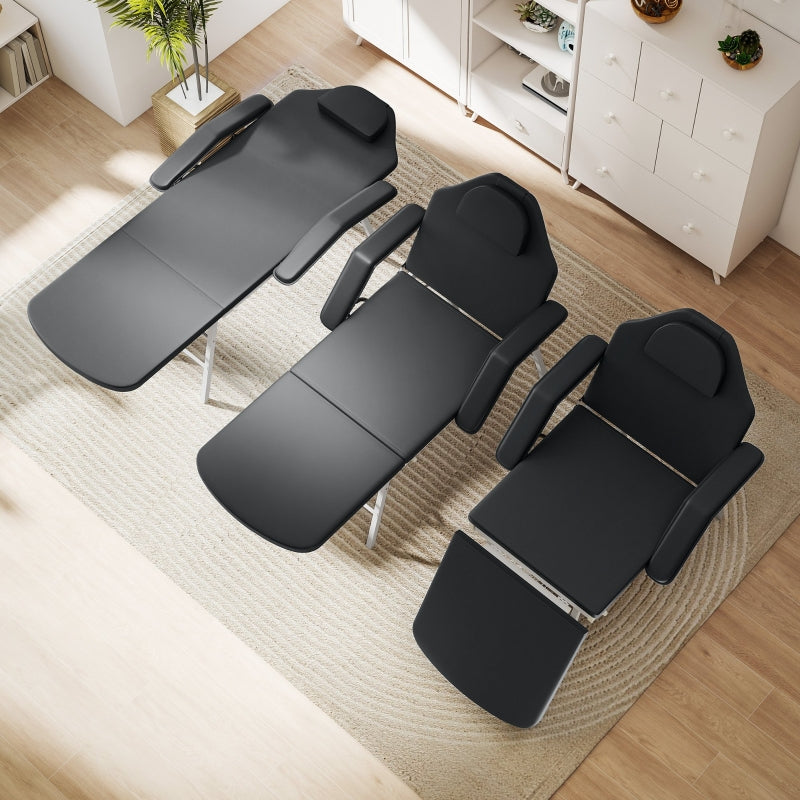 Portable Massage Table 3 Section Adjustable Foldable Faux Leather Black