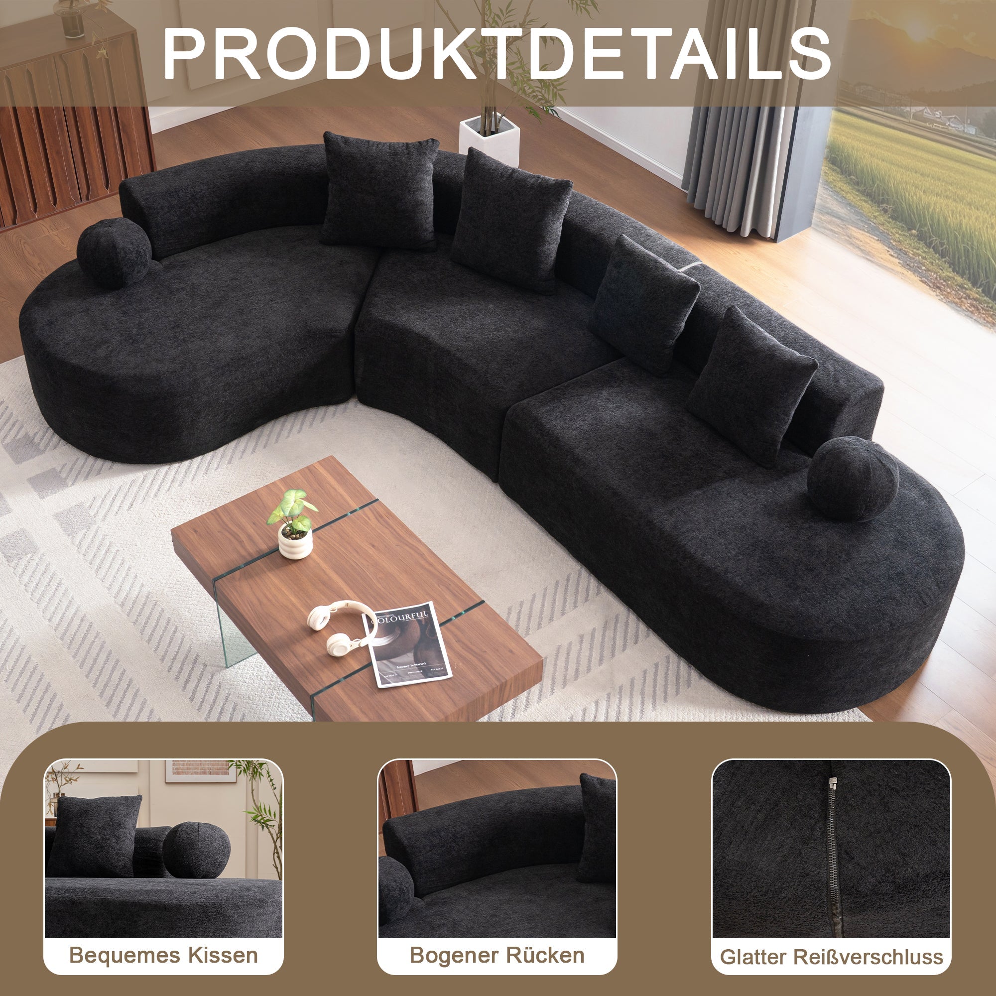 L-Shaped Sectional Cloud Sofa with Arched Design and Boneless Construction, White Fabric