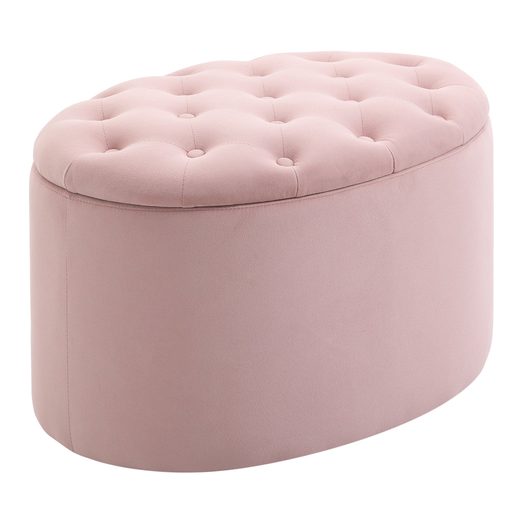 Upholstered Bench with Storage, Oval Shape, Velvet Polyester