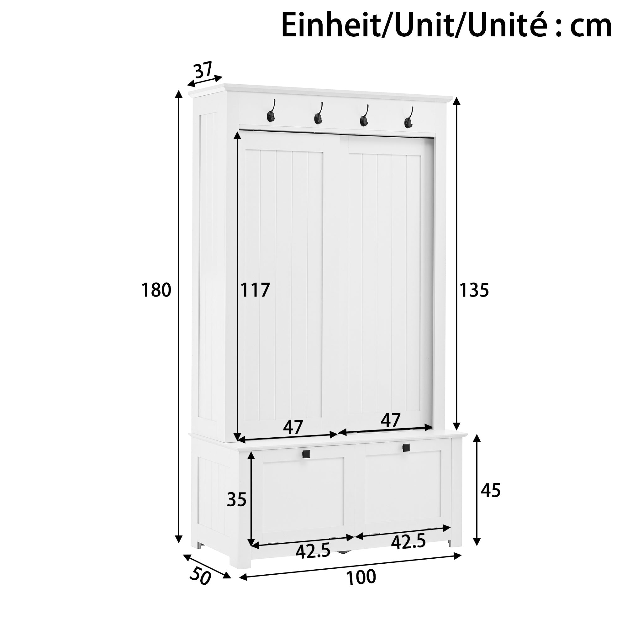 Minimalist Wardrobe Set with Shoe Cabinet, Hooks & Storage - White