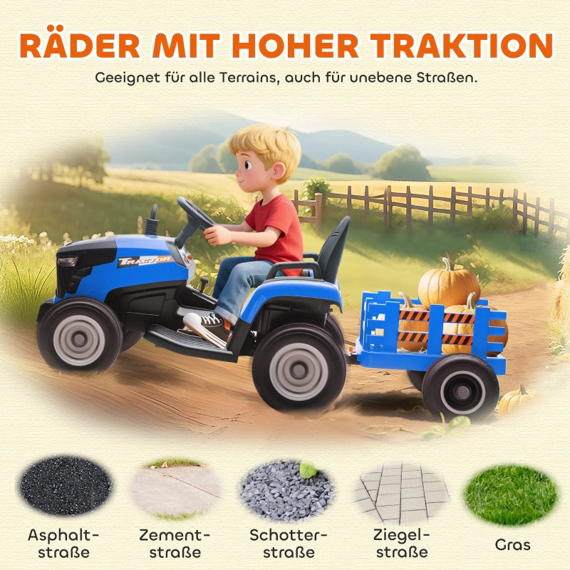 Electric Children's Tractor with Remote Control and Soft Start, Blue