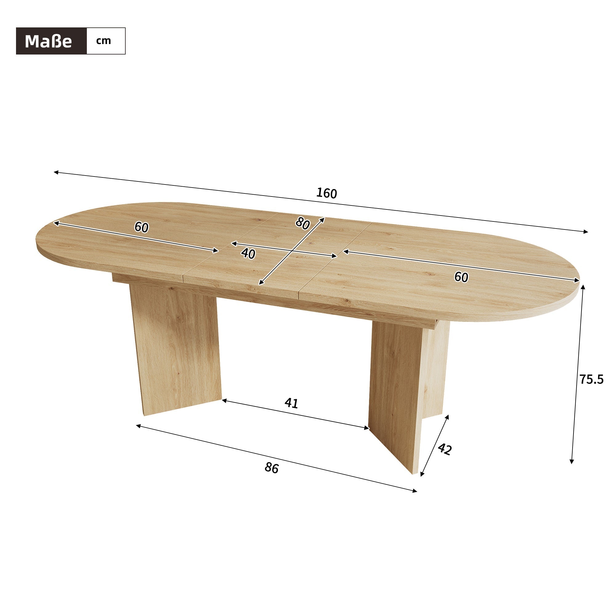 Extendable Dining Table Set with 6 Velvet Chairs and Rounded Corners, Beige and Oak Wood Look