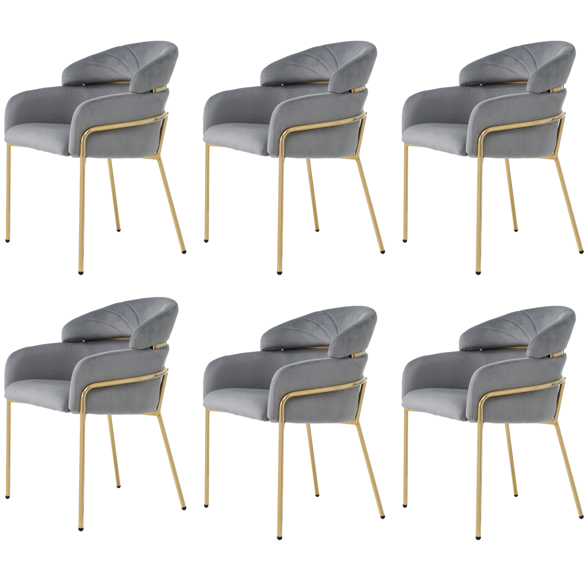 Dining Chair Set of 6, Leisure Chair with Metal Legs, Grey Velvet