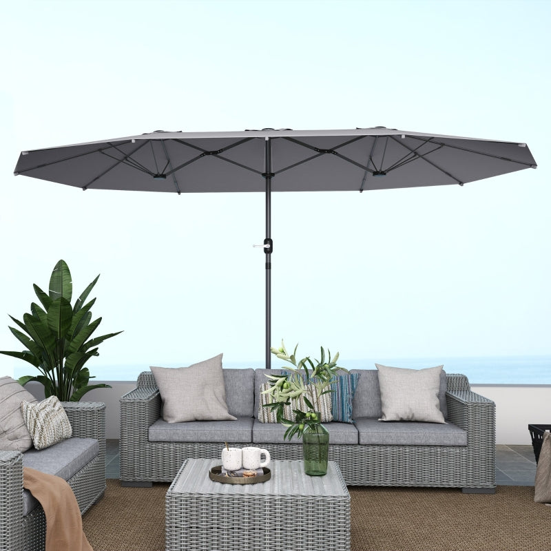 Double Parasol 436x260cm UV Protection Steel Hand Crank Windproof, Dark Grey