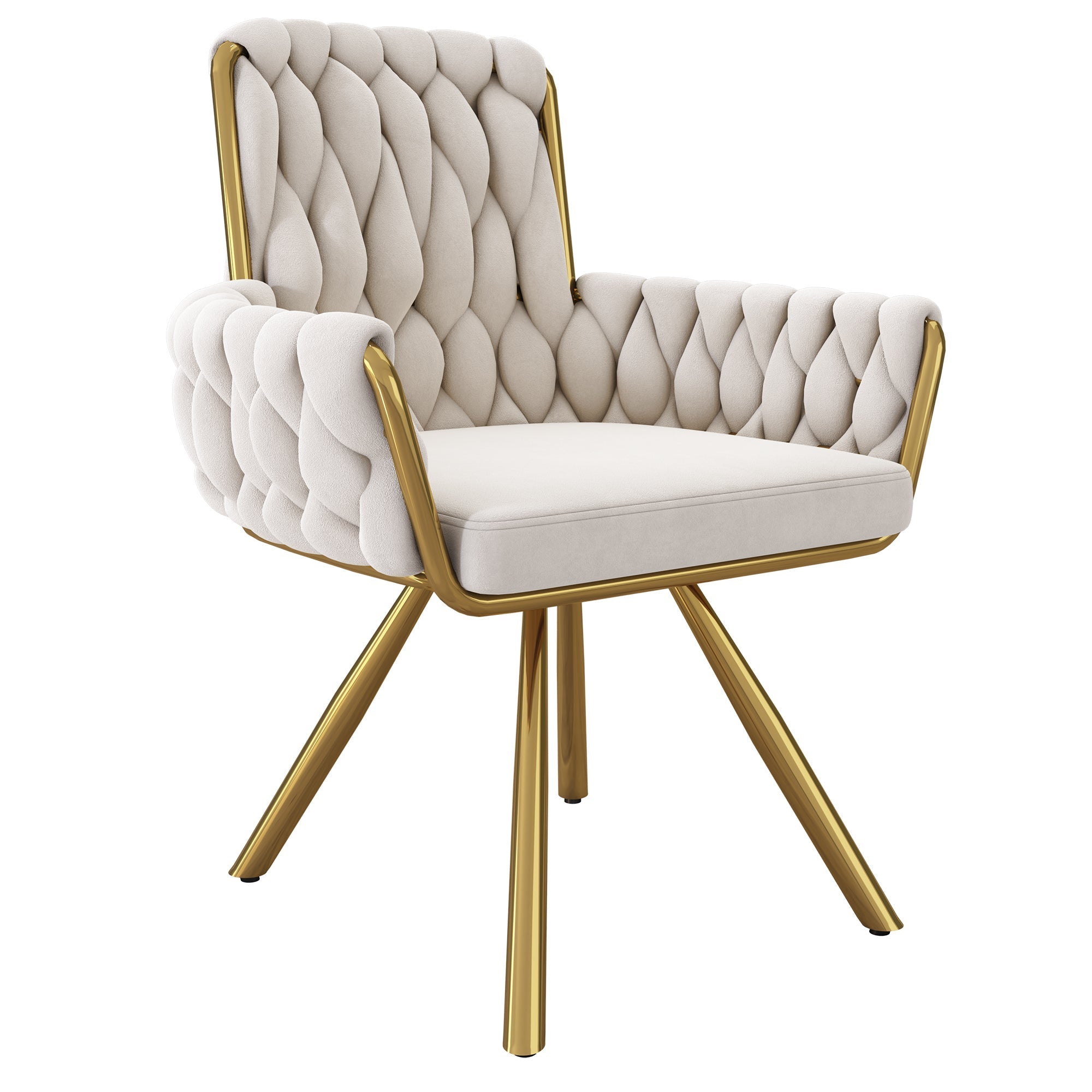 Velvet Dining Chair Set of 6, Luxury Swivel Armchair with Metal Legs, Beige