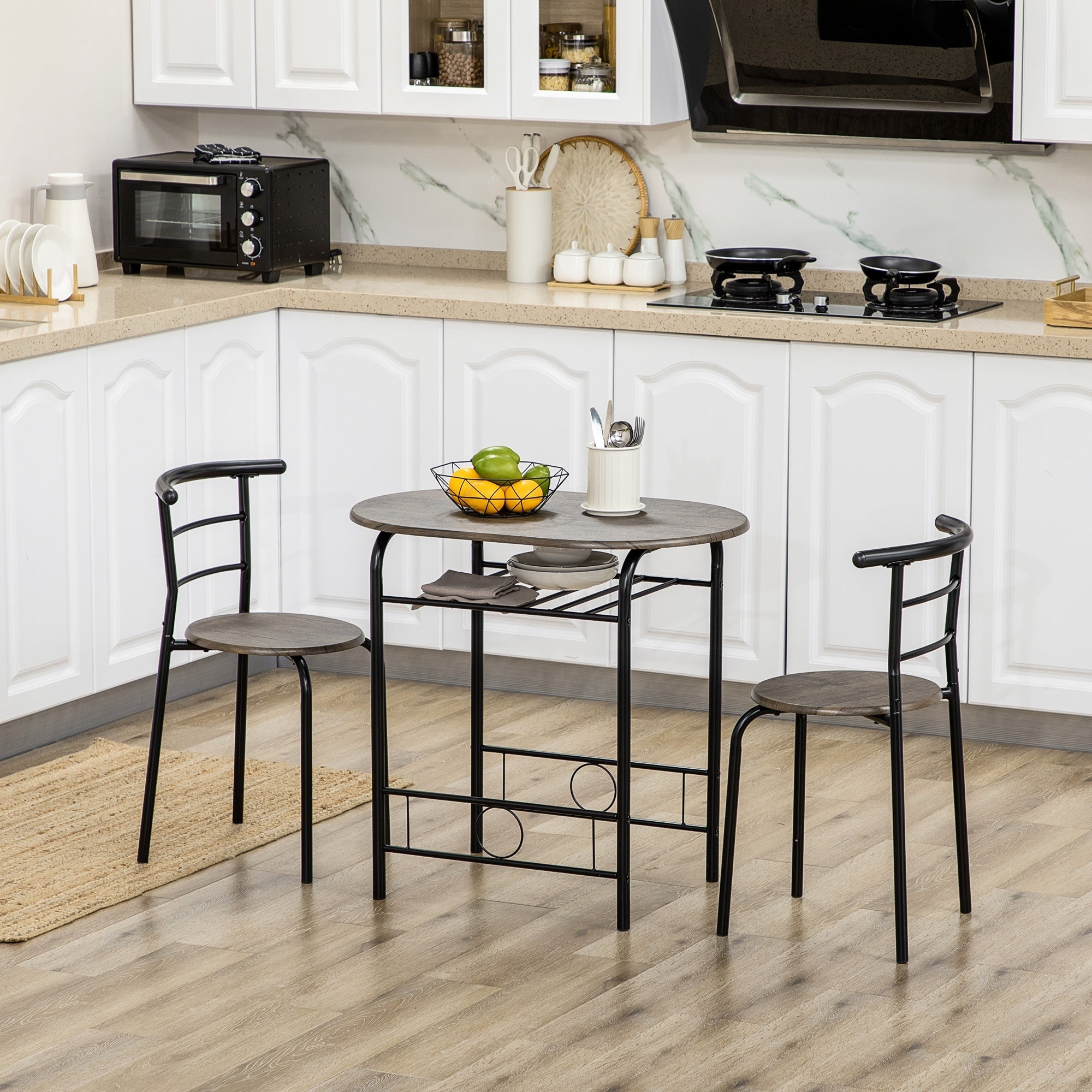 Bistro Set Dining Table and 2 Chairs 80cm Black