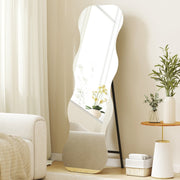 Full-Length Frameless Wave Mirror with Wooden Base, Black