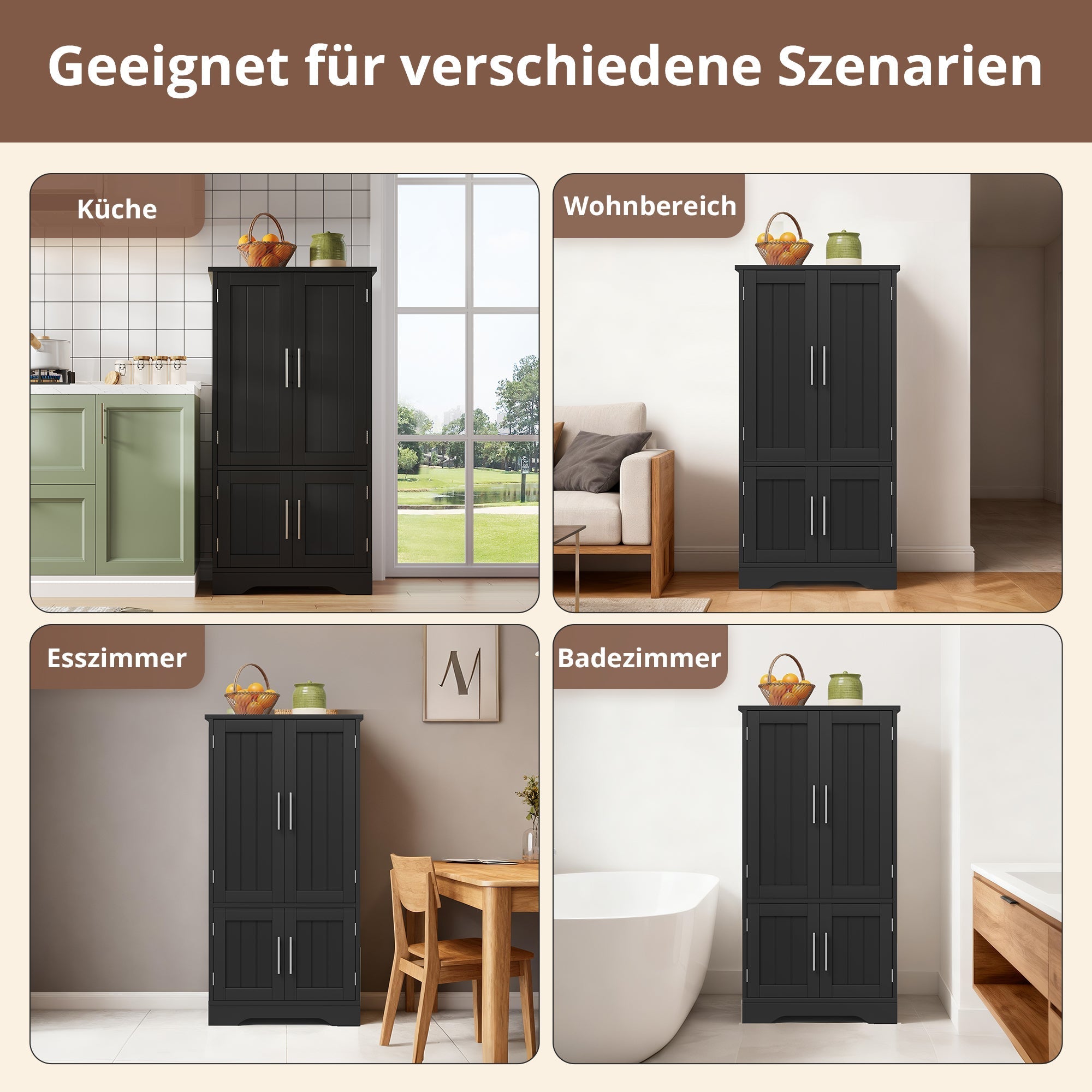 Kitchen Cabinet 4-Door Storage 120x60x40cm LED Sensor Light Black