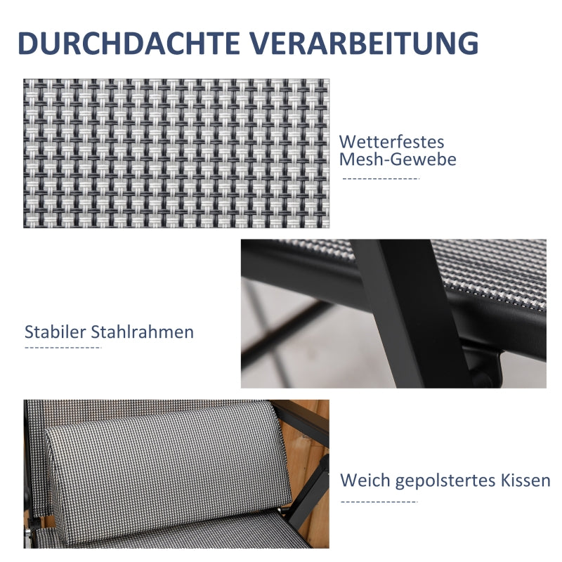 Folding Sun Lounger Zero-Gravity Recliner 9-Position Adjustable with Cushion - Black/Grey