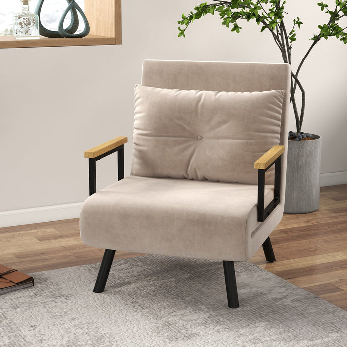 Sofa Bed/Recliner Guest Bed Adjustable Backrest, Velvet Beige