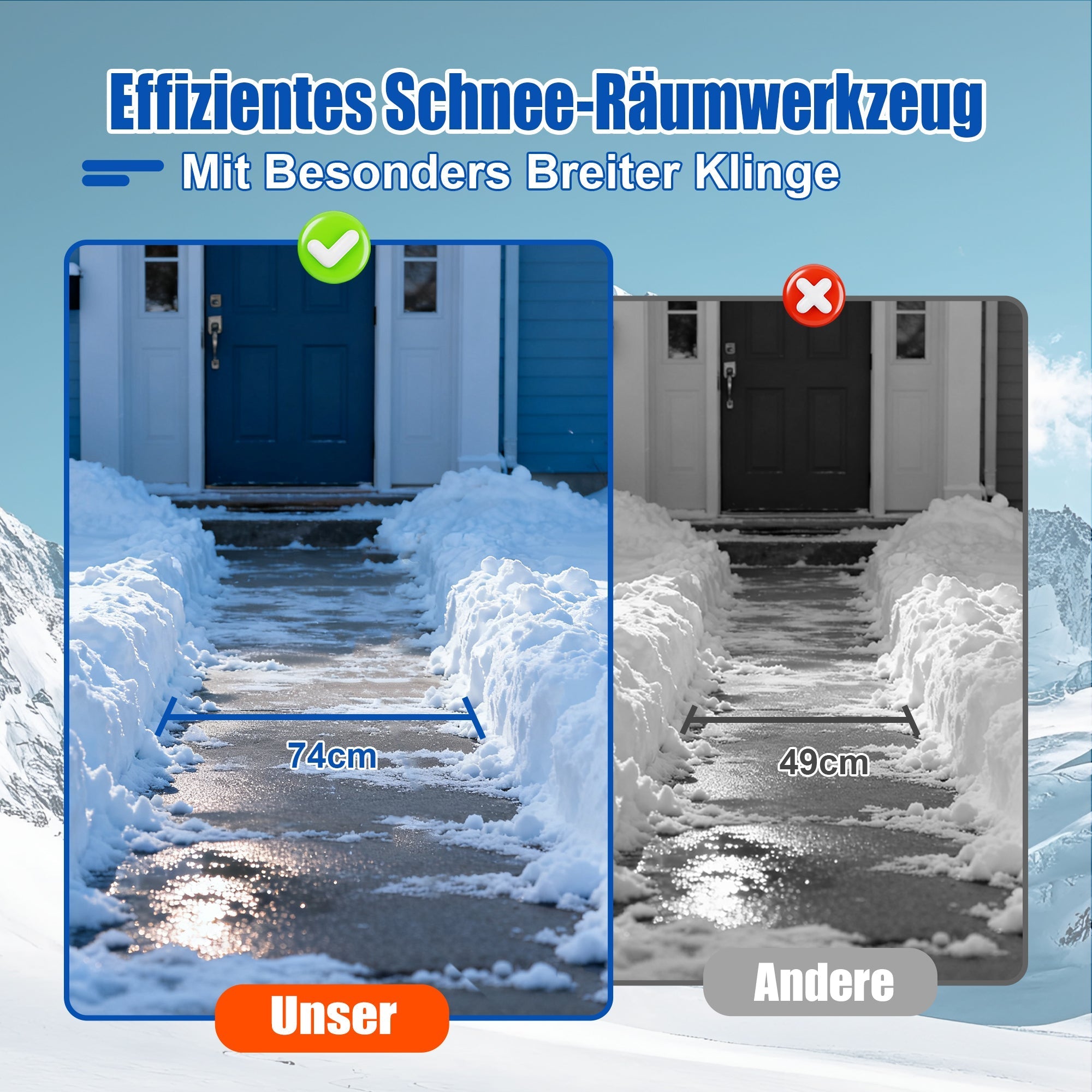 Snow Shovel with Wheels, 5-Stage Adjustable Extra Wide 74 cm, PE Material