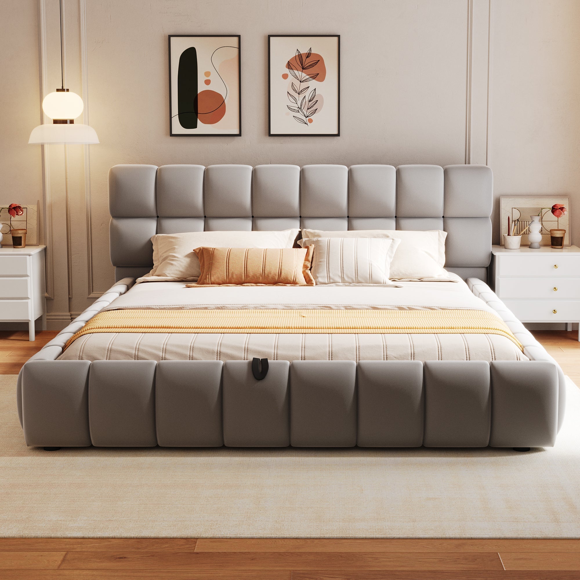 Upholstered Bed 140x200cm Hydraulic Storage Velvet Grey