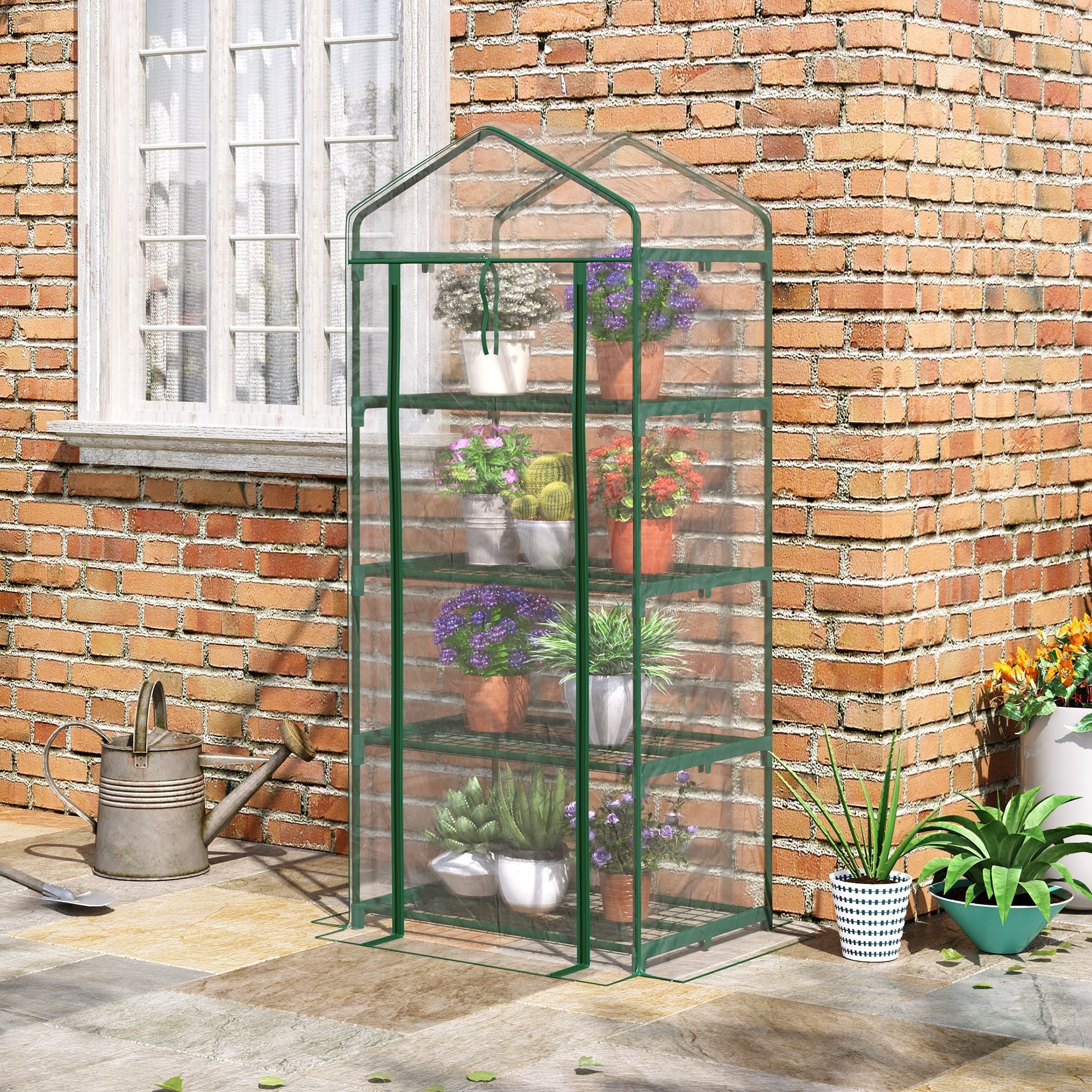 Foil Greenhouse Cold Frame, 4 Shelves 70x50x160cm, Green