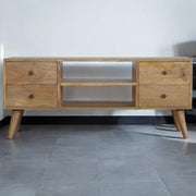 Solid Wood Nordic Entertainment Unit, 4 Drawers 2 Open Slots, Beige