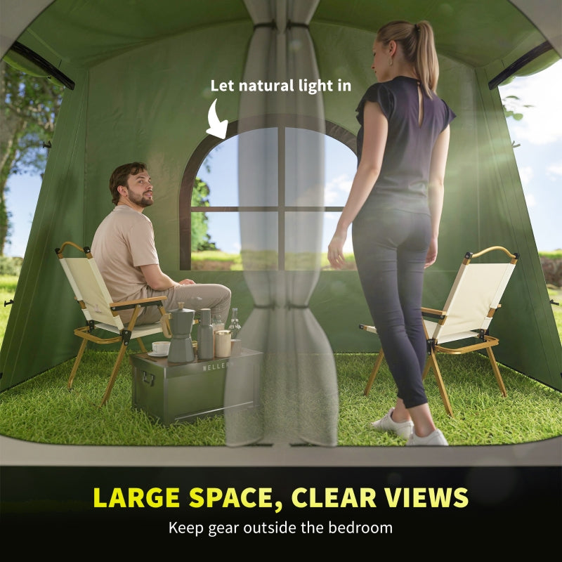 4 Man Tunnel Tent, Family Camping Tent with Porch, 3000mm Waterproof, Green
