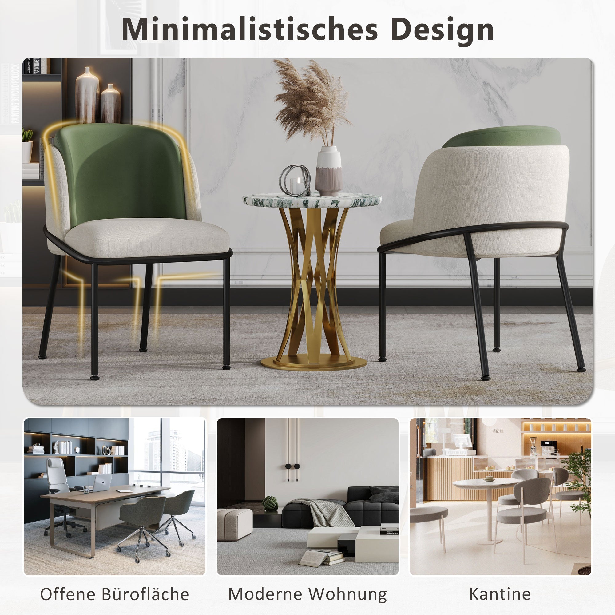 6 Modern Chairs Angled Legs Adjustable Feet Beige+Green