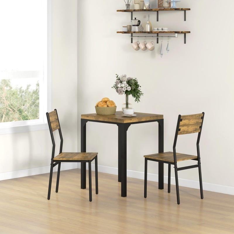 3-Piece Dining Set 1 Table 2 Chairs - MDF/Metal Brown