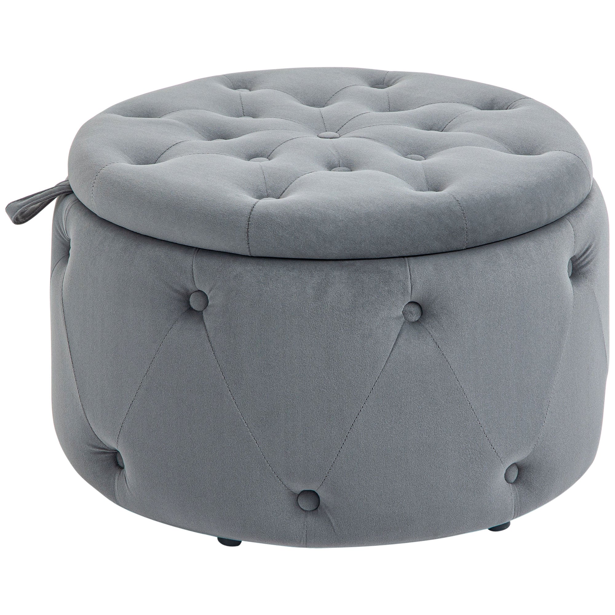 Storage Ottoman Round Upholstered Stool with Lid, Gray Velvet