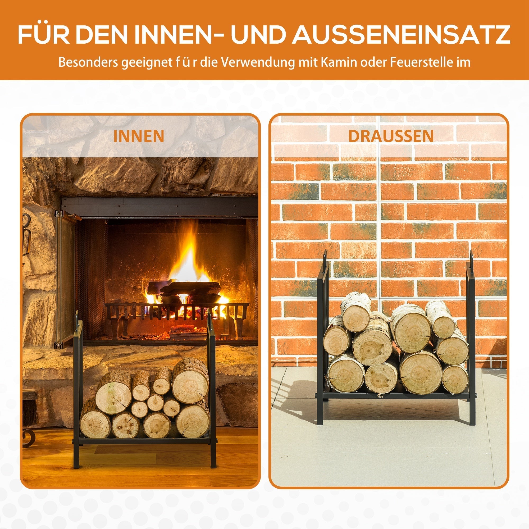 Firewood Rack, 50 kg Load Capacity, 2 Handles, Black