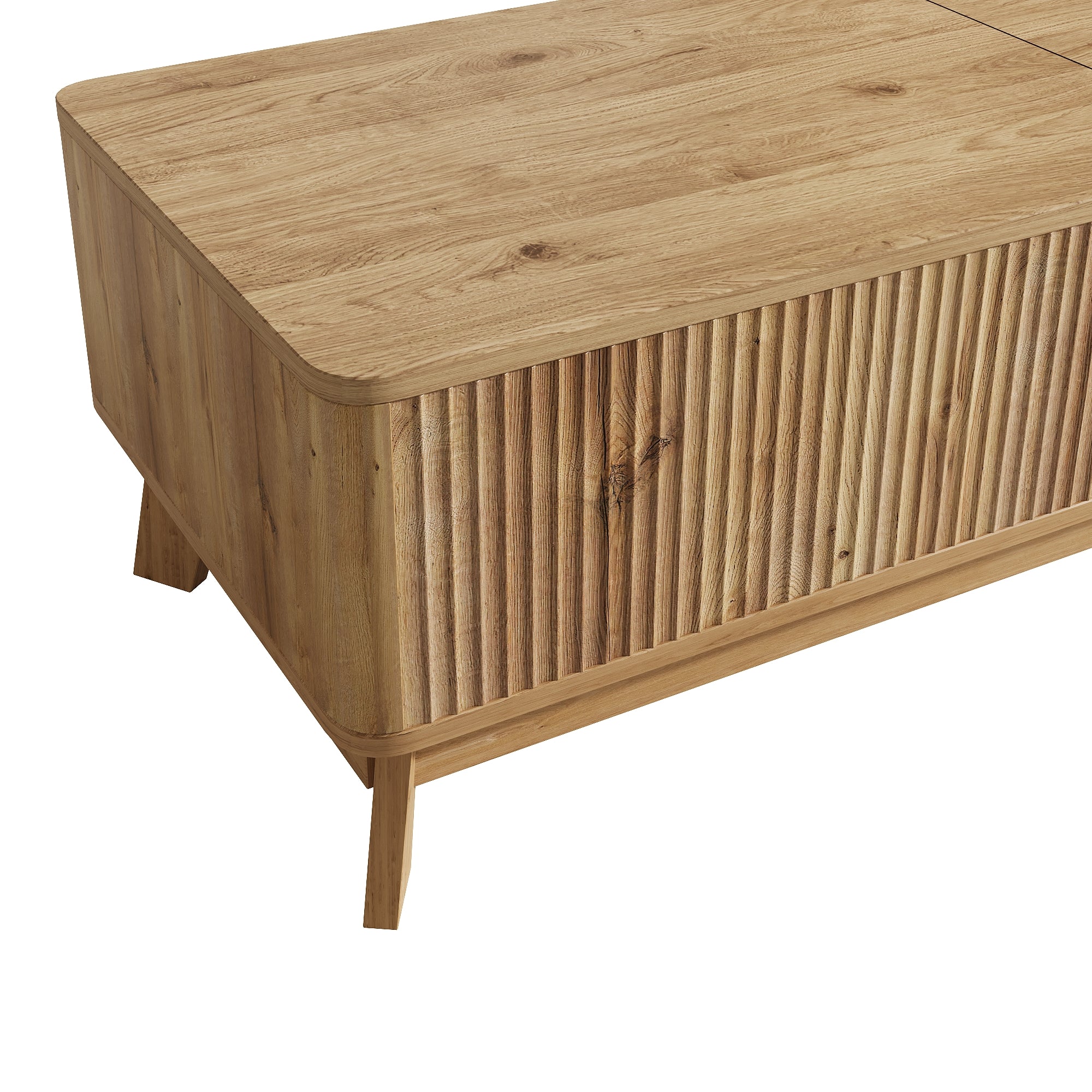 Coffee Table with Lifting Mechanism, Wave Design and Open Side Compartment, MDF Material
