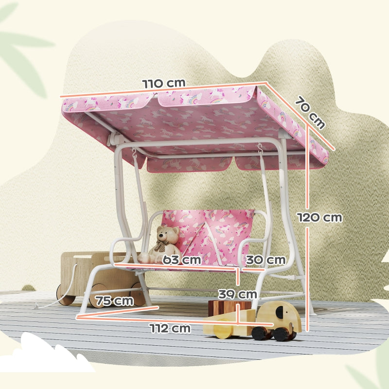2-Seater Children's Hollywood Swing with Adjustable Canopy and Safety Belt, Pink