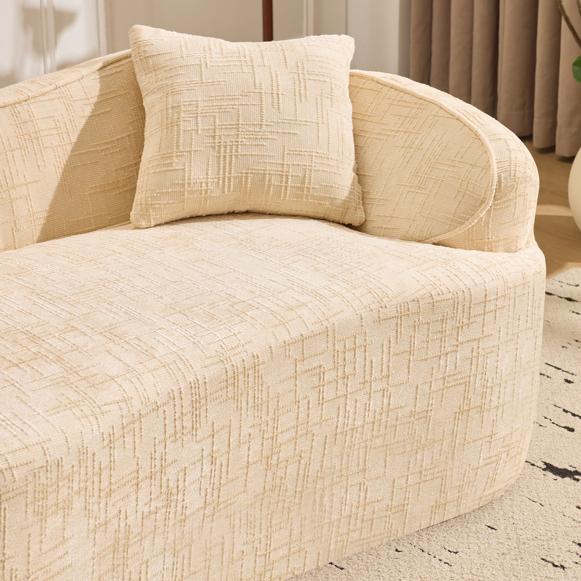 Curved Compression Sofa 2-Seater Armrests & Cushions - Beige